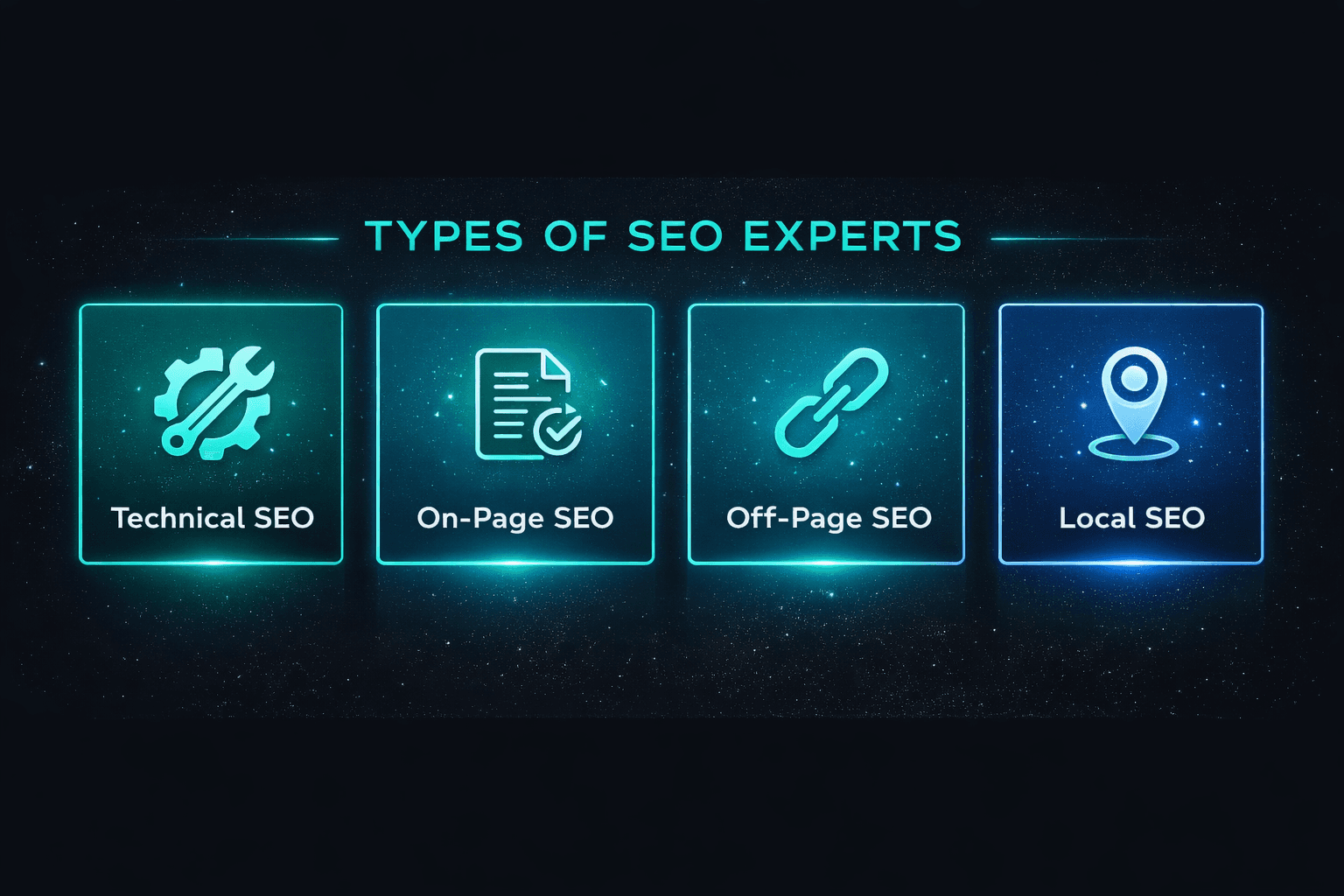 Different types of SEO experts in Nepal - Technical, On-Page, Off-Page, and Local SEO specialists